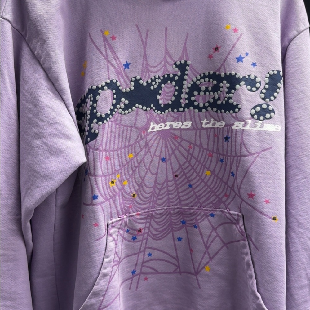 Stussy Lavender Hoodie with Neon Green Graphic